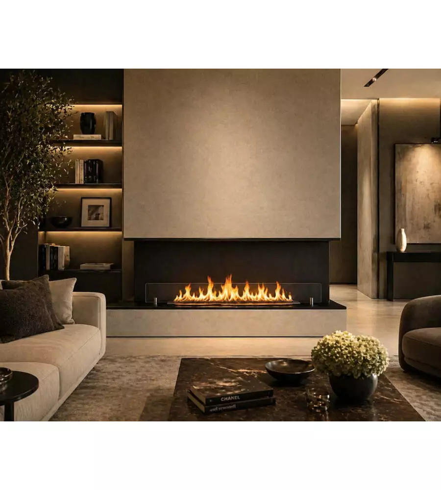 Camino bioetanolo da incasso trifacciale Divina Fire "Giove" in acciaio nero 120x30x50 cm