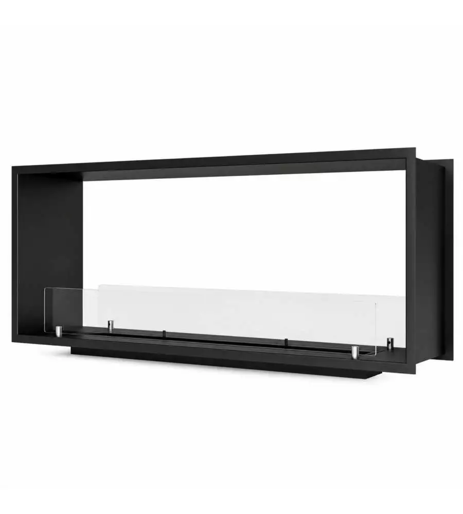 Camino bioetanolo da incasso bifacciale Divina Fire "Venere" in acciaio nero 120x30x50 cm