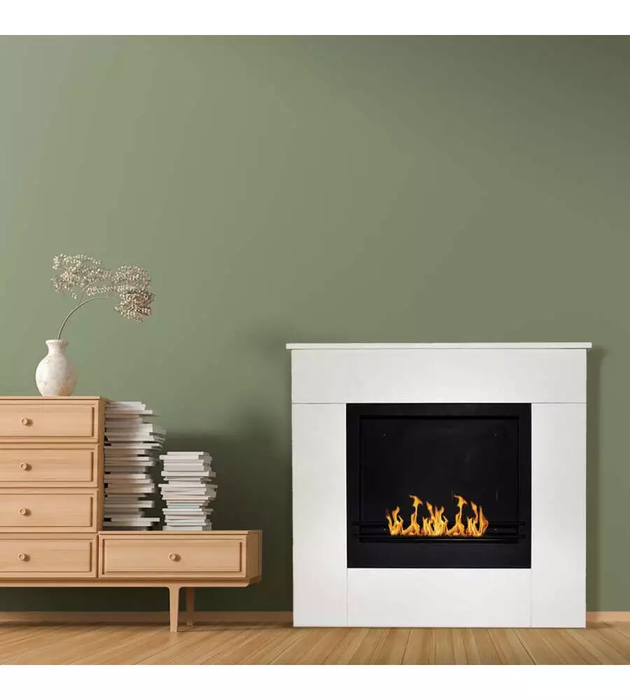 Camino bioetanolo da pavimento Divina Fire "Michelangelo" effetto legno bianco 96x36x90 cm