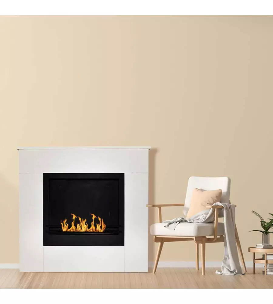 Camino bioetanolo da pavimento Divina Fire "Michelangelo" effetto legno bianco 96x36x90 cm