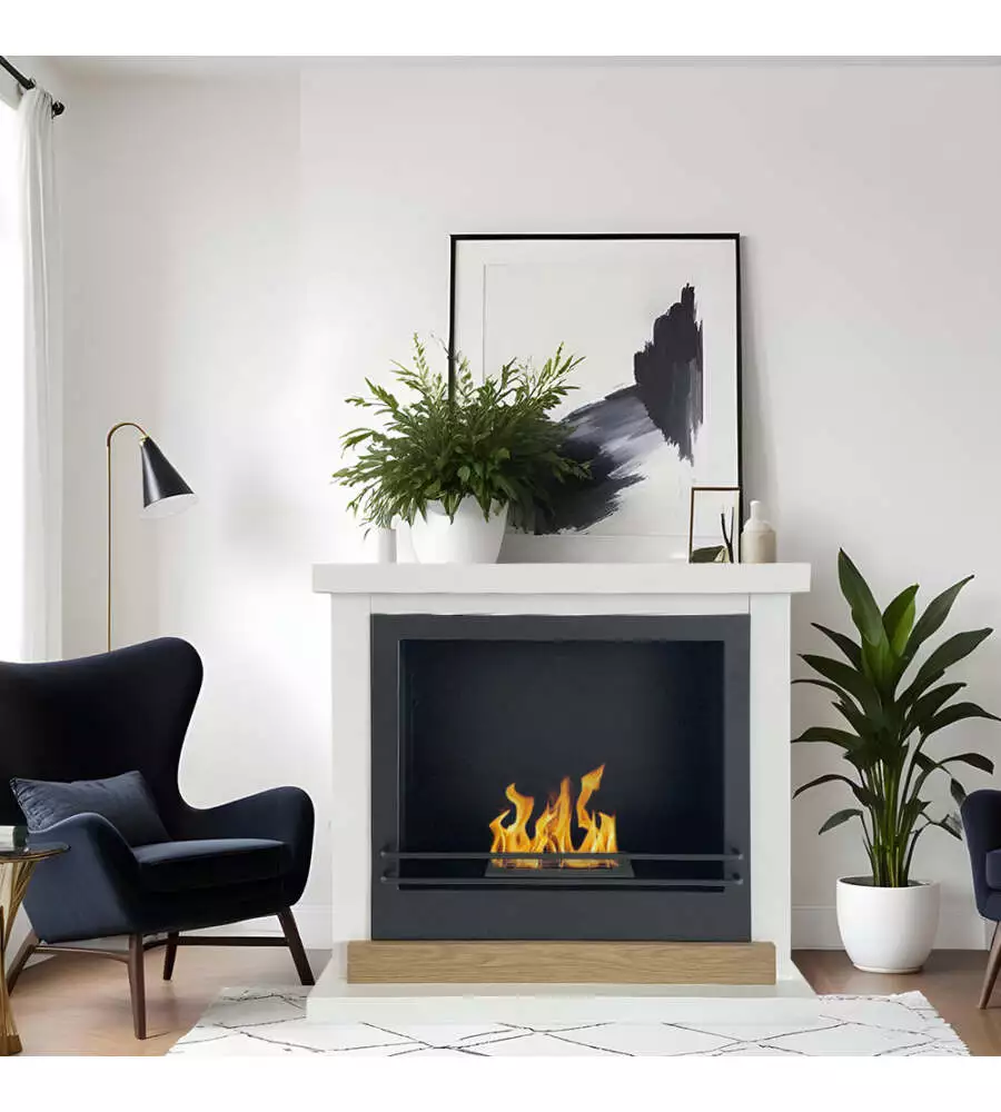 Camino bioetanolo da pavimento Divina Fire "Stoccolma" in legno bianco 75,5x28x70 cm