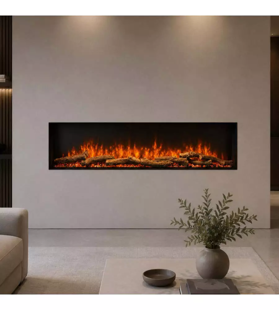 Camino elettrico da incasso Divina Fire "Detroit" in acciaio nero 150x18x46 cm