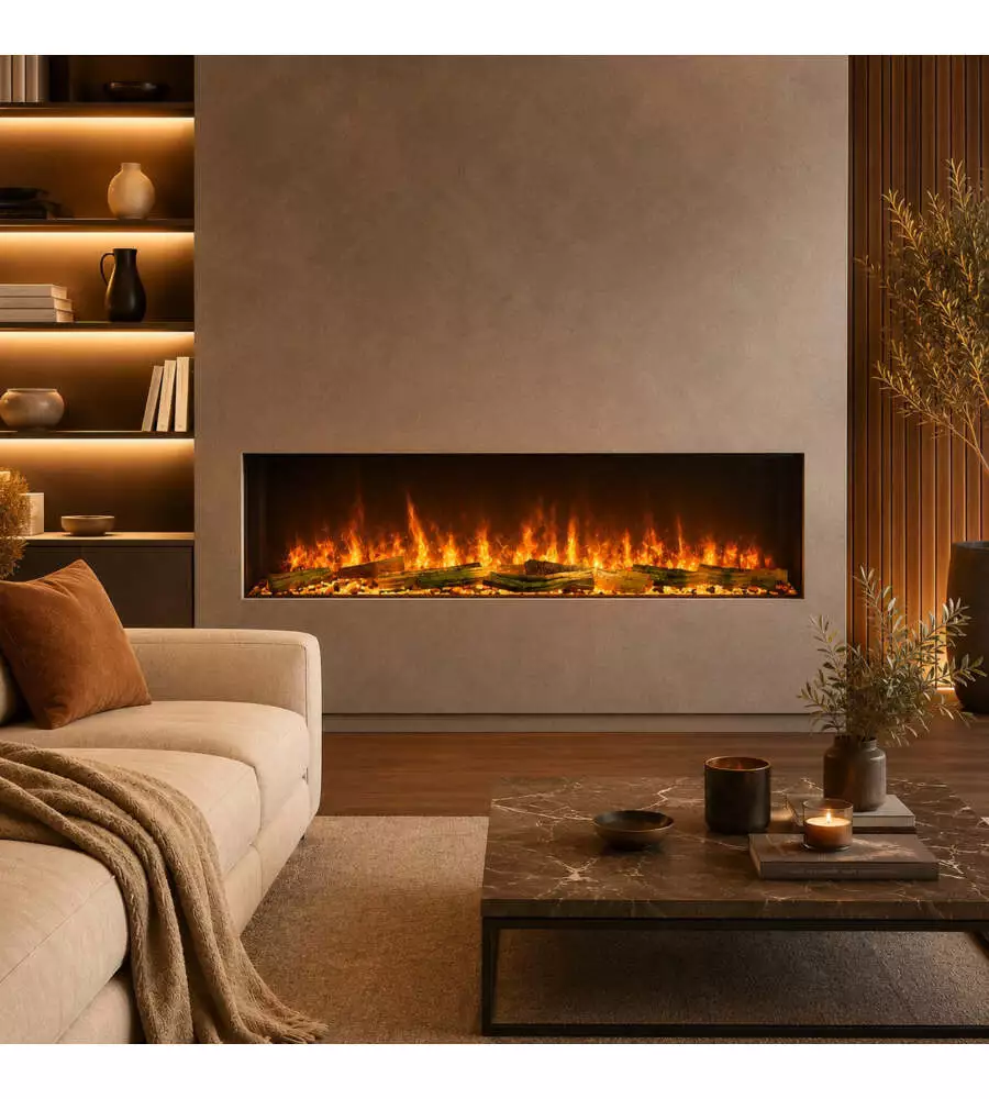 Camino elettrico da incasso trifacciale Divina Fire "Belmont" in acciaio nero 152x28x52 cm