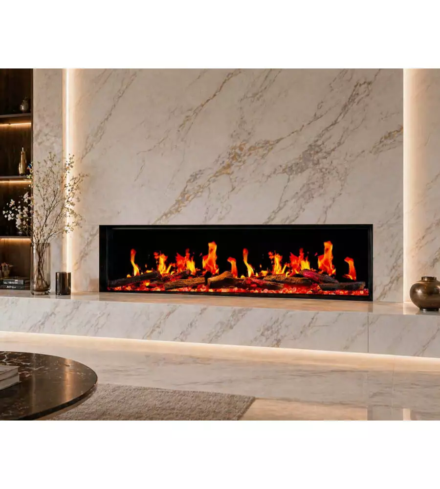Camino elettrico da incasso Divina Fire "Filadelfia" in acciaio nero 152x24x52 cm