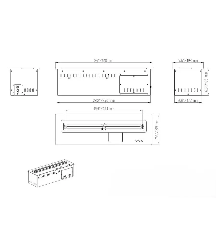 Bruciatore per camino bioetanolo Divina Fire "Smart Pro-Line" in acciaio inox grigio 61x19,3x16,8 cm