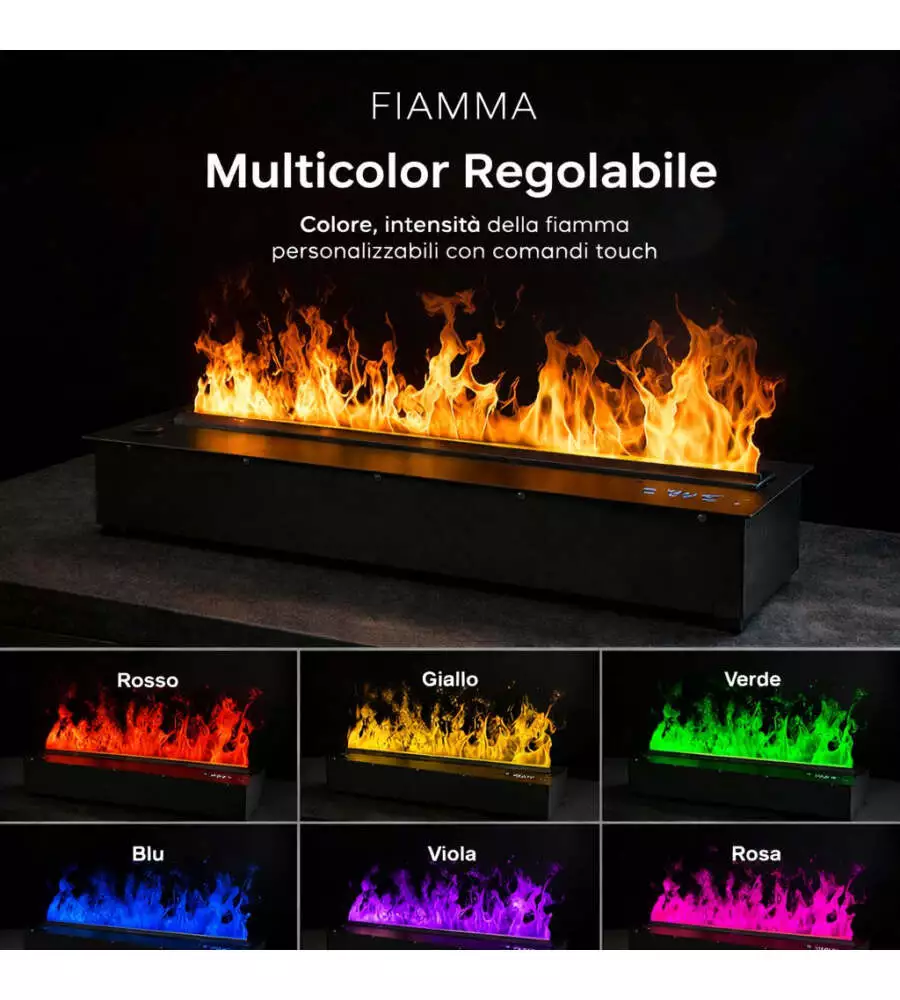 Camino elettrico a vapore acqueo Divina Fire "DFVAPO120" in acciaio nero 120x21,5x24