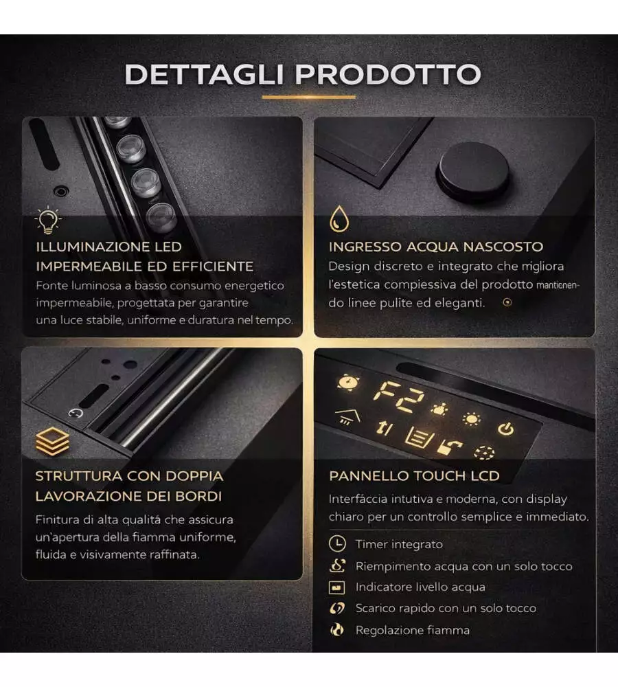 Camino elettrico a vapore acqueo Divina Fire "DFVAPO120" in acciaio nero 120x21,5x24
