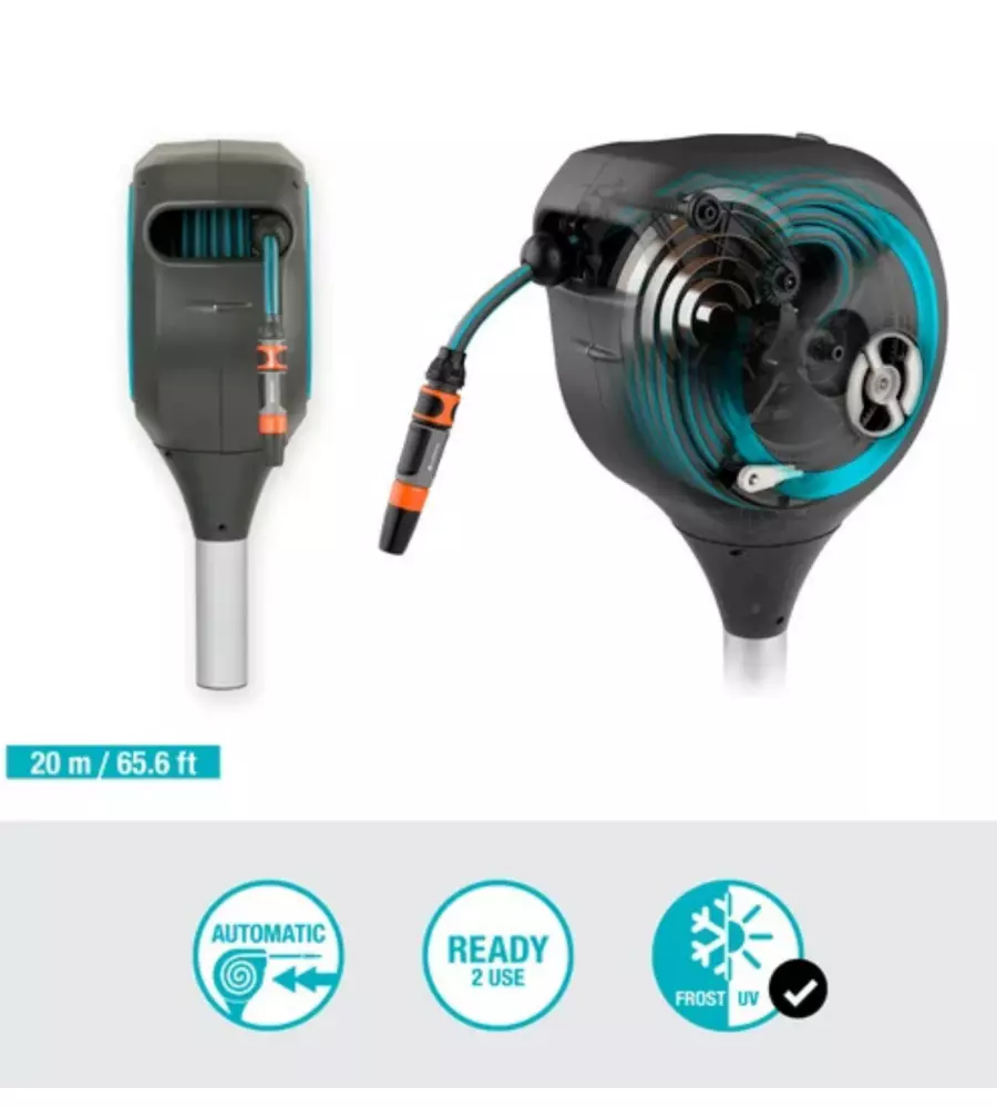 Avvolgitubo da terra automatico Gardena "Rollup M" in plastica, tubo incluso 20 metri