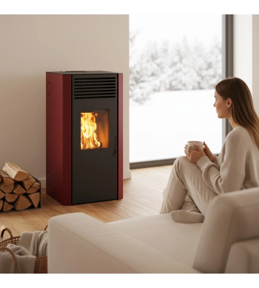 Stufa a pellet ventilata Caris "Filanta" bordeaux 9,0 kW