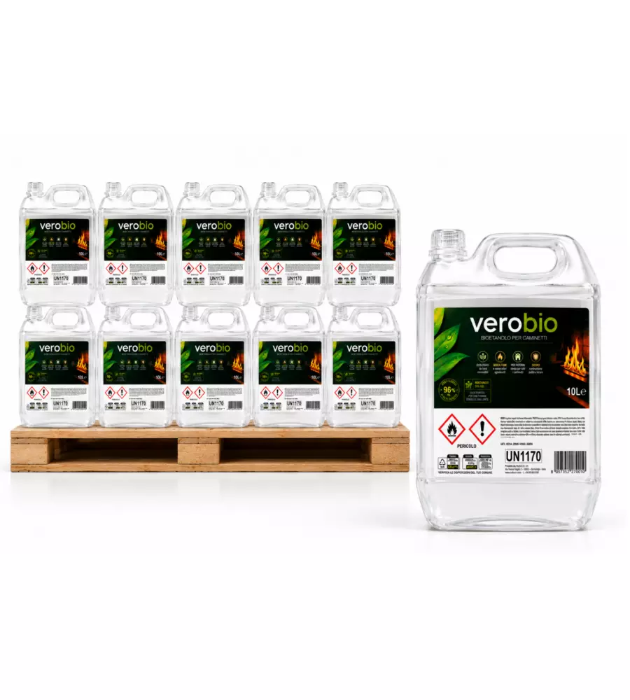 Bancale 10 taniche da 10 L Bioetanolo Verobio per caminetti e biocamini