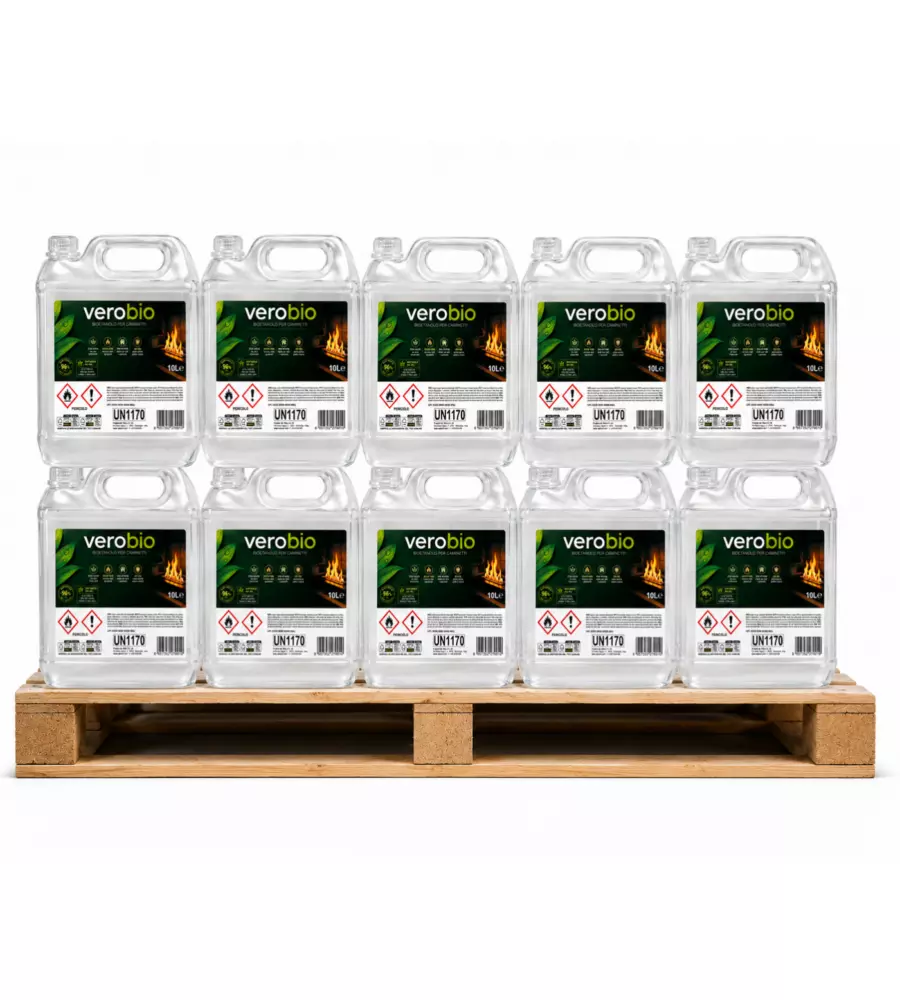 Bancale 10 taniche da 10 L Bioetanolo Verobio per caminetti e biocamini
