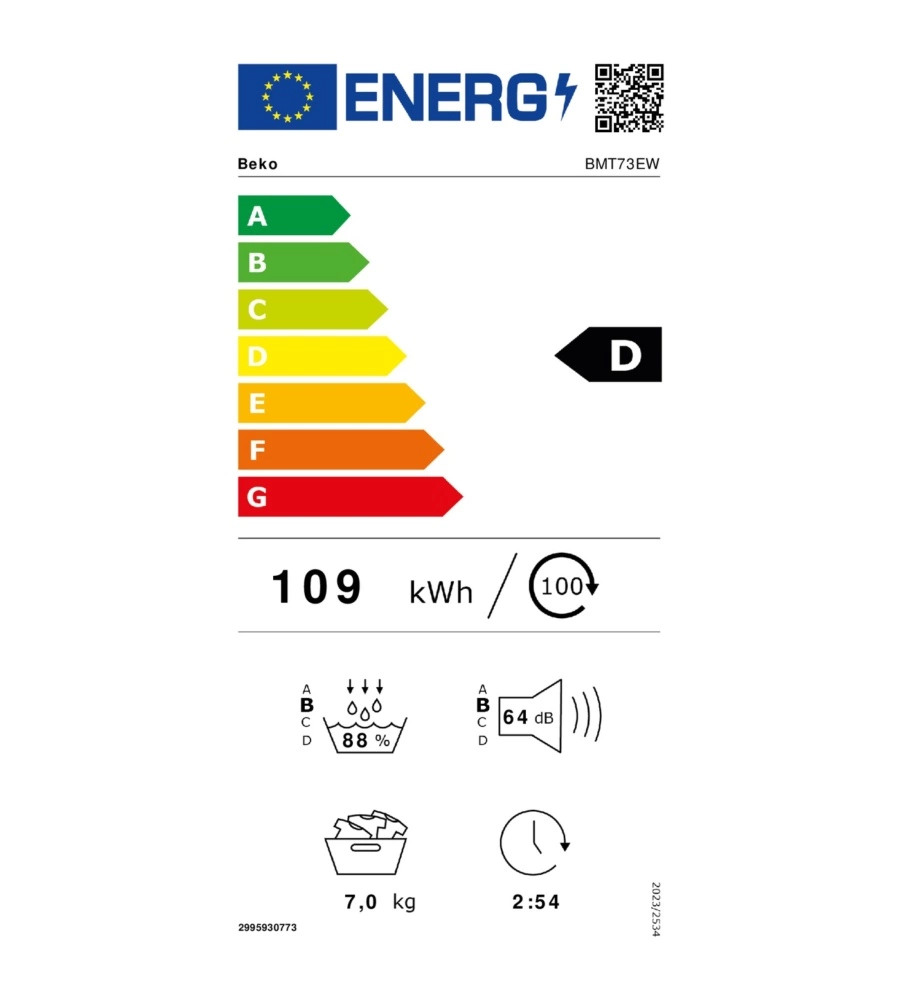 Asciugatrice a pompa di calore slim Beko "BMT73EW" carico 7 kg classe energetica D