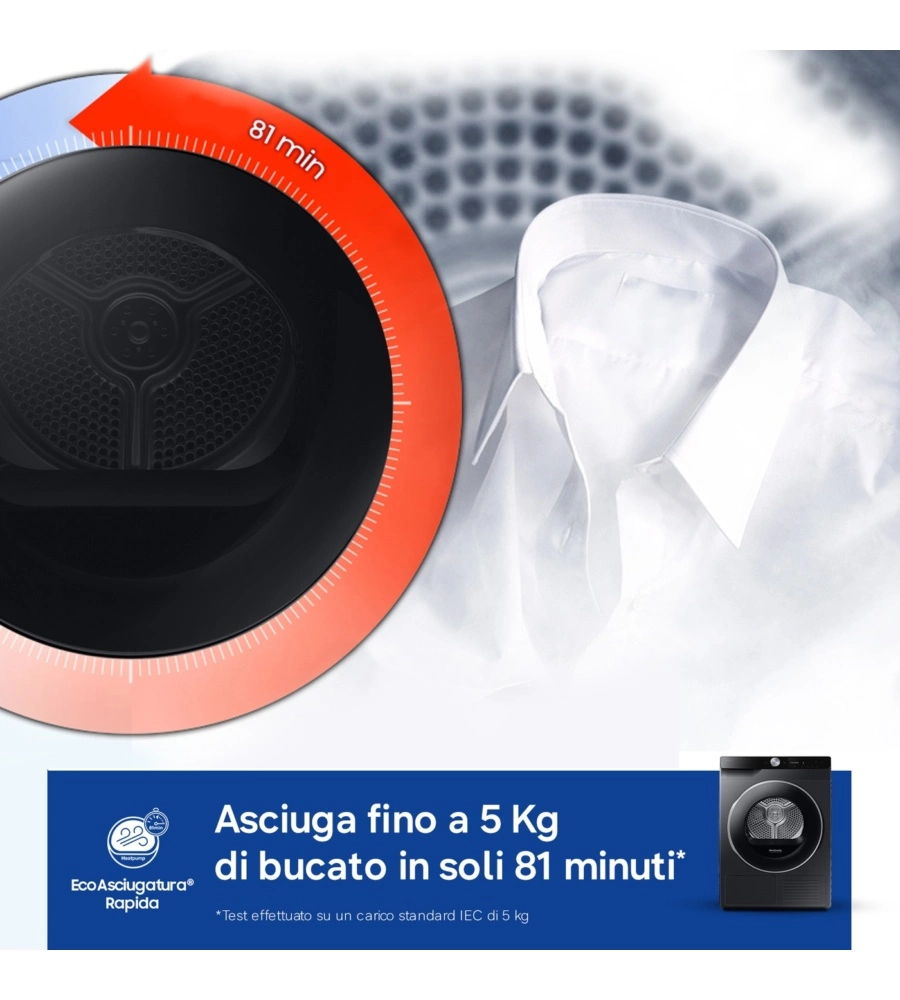 Asciugatrice a pompa di calore Samsung "Series 6 DV90DG6845LB" carico 9 kg classe energetica A