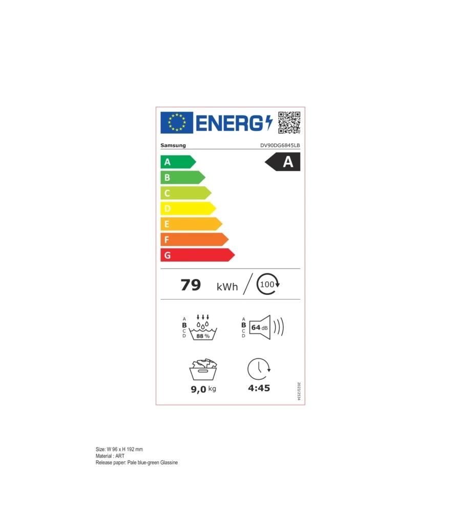Asciugatrice a pompa di calore Samsung "Series 6 DV90DG6845LB" carico 9 kg classe energetica A