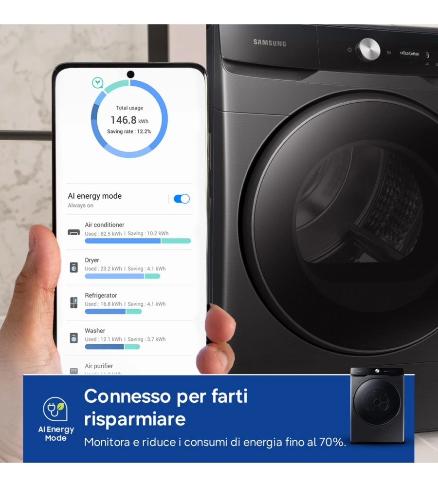 Asciugatrice a pompa di calore Samsung "DV16DG8600BVU3" carico 16 kg classe energetica C
