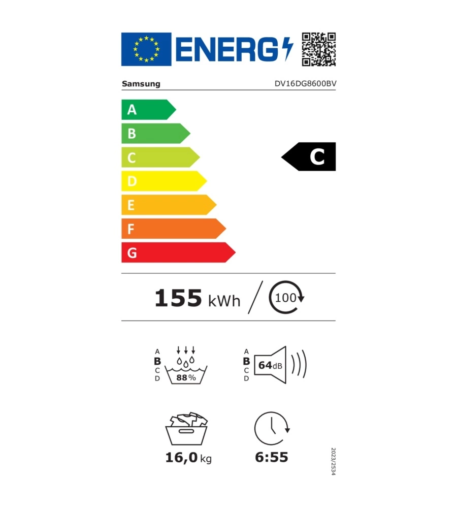 Asciugatrice a pompa di calore Samsung "DV16DG8600BVU3" carico 16 kg classe energetica C