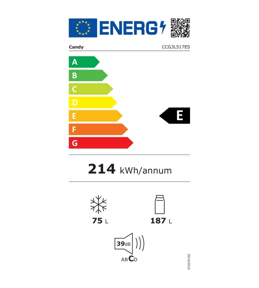 Frigorifero Candy "City Combi CCG3L517ES" grigio 54x55x176 cm classe energetica E