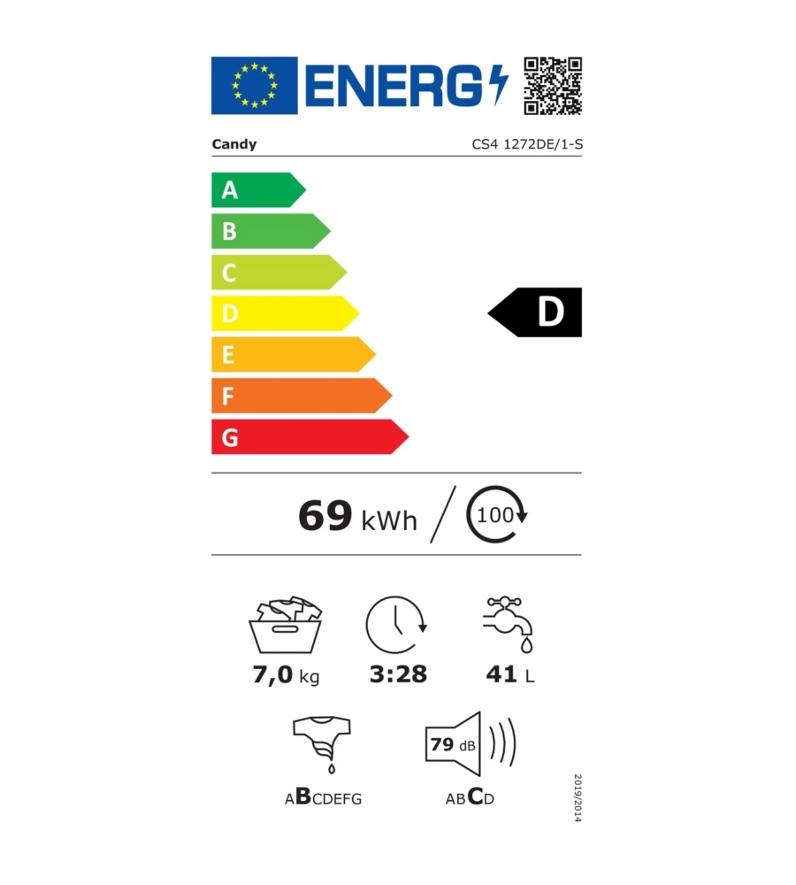Lavatrice Candy Smart "CS4 1272DE/1-S" carico 7 kg classe energetica D