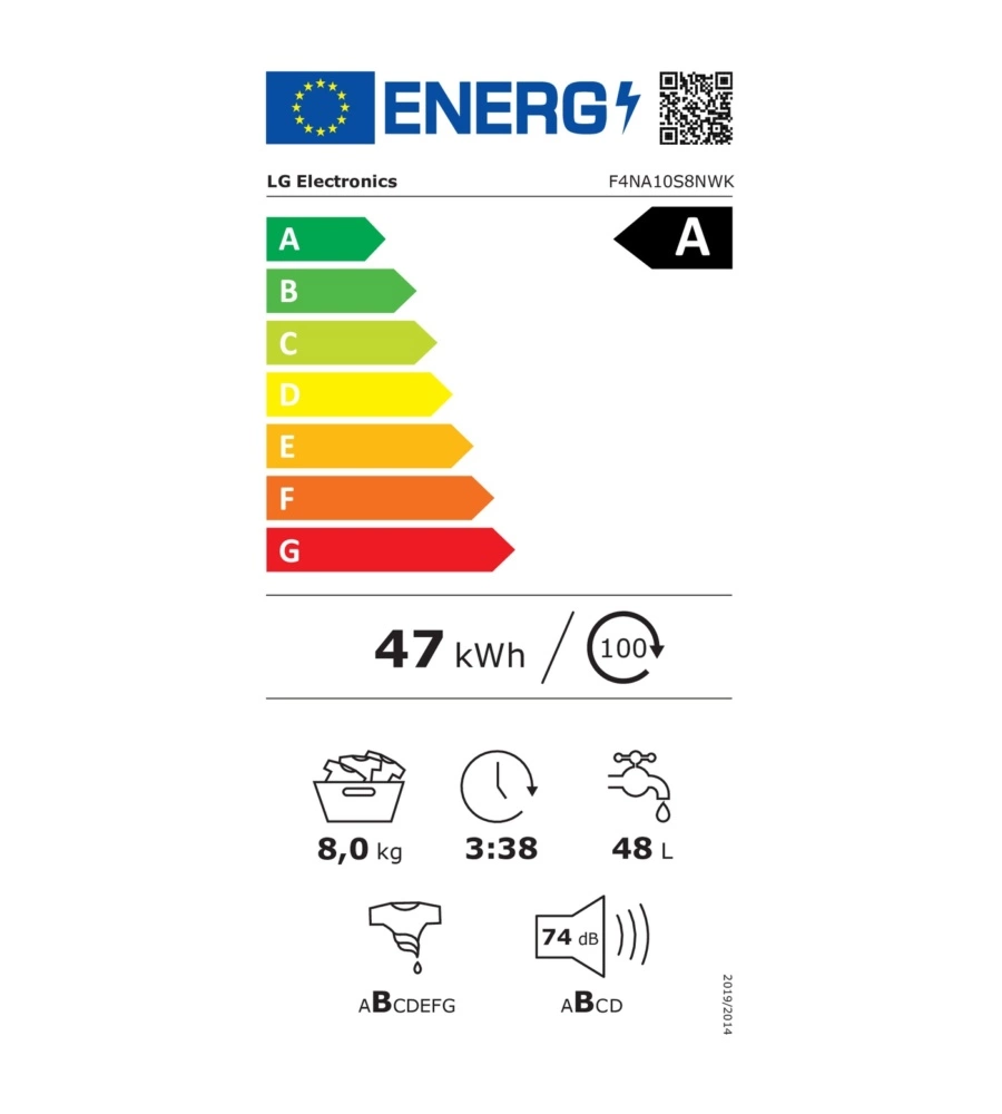 Lavatrice slim LG "F4NA10S8NWK" carico 8 kg classe energetica A