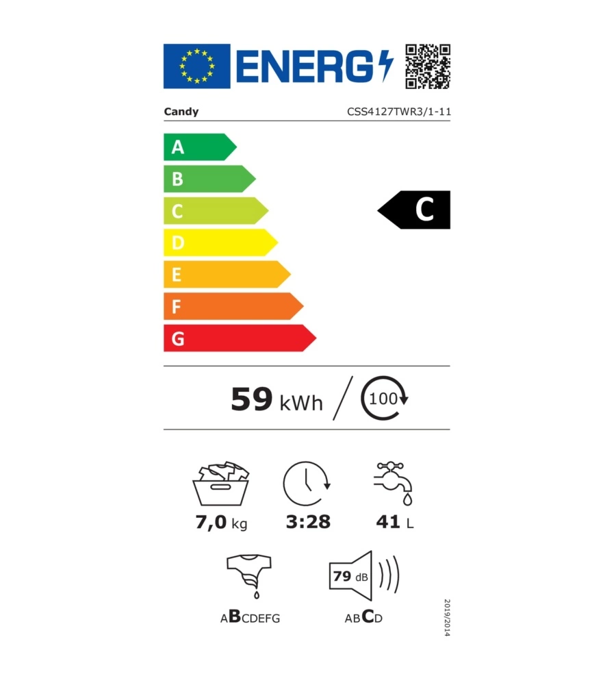 Lavatrice slim Candy "Smart CSS4127TWR3/1-11" carico 7 kg classe energetica C