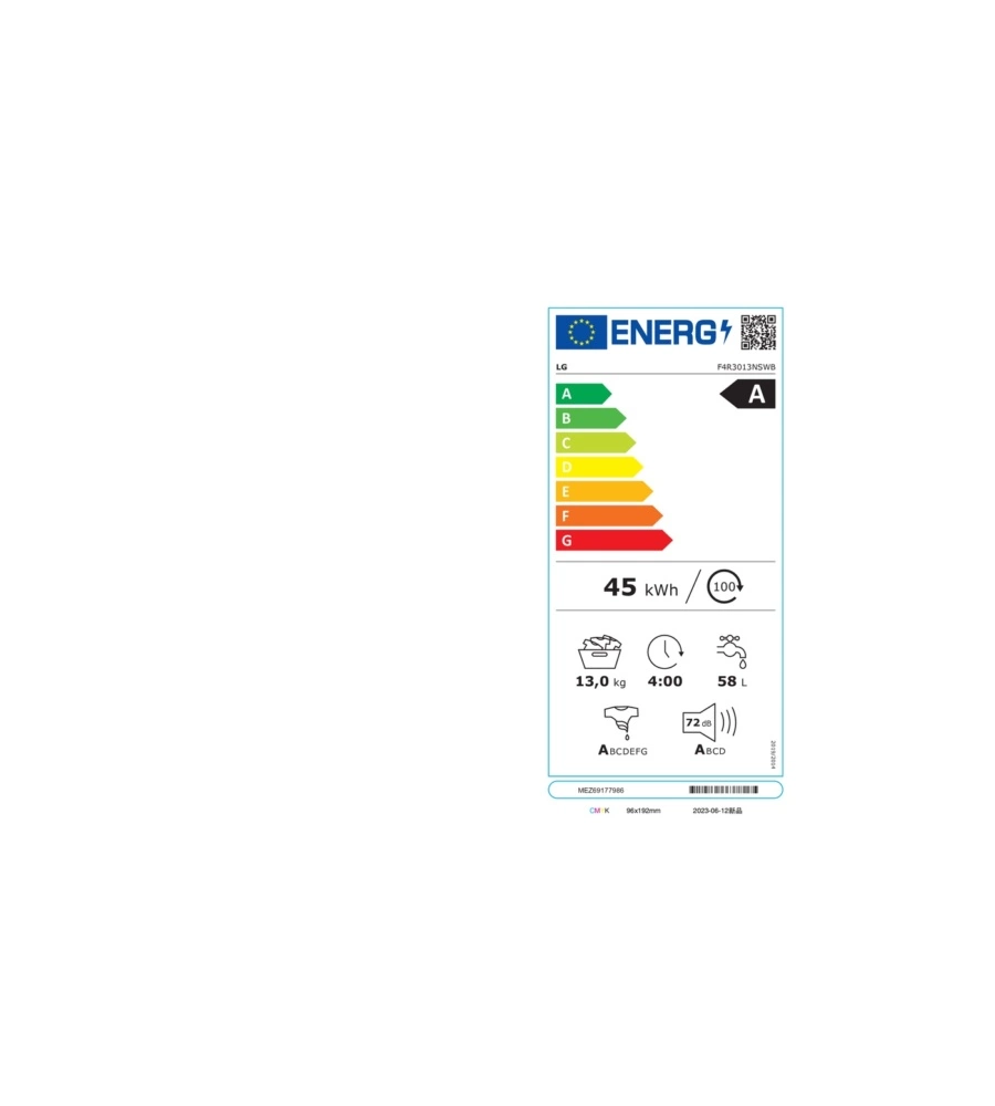 Lavatrice LG "F4R3013NSWB" carico 13 kg classe energetica A