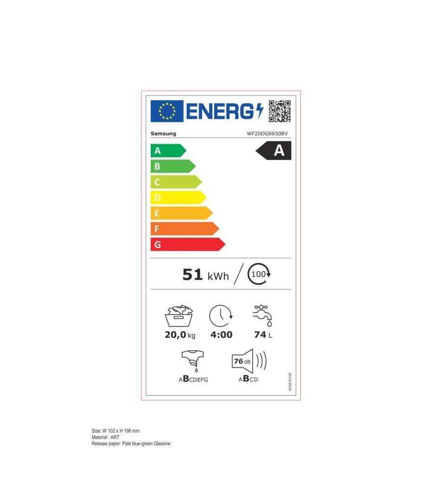 Lavatrice Samsung "WF20DG8650BV" carico 20 kg classe energetica A