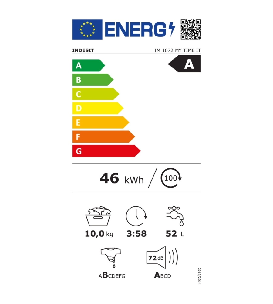 Lavatrice Indesit "IM 1072 MY TIME IT" carico 10 kg classe energetica A