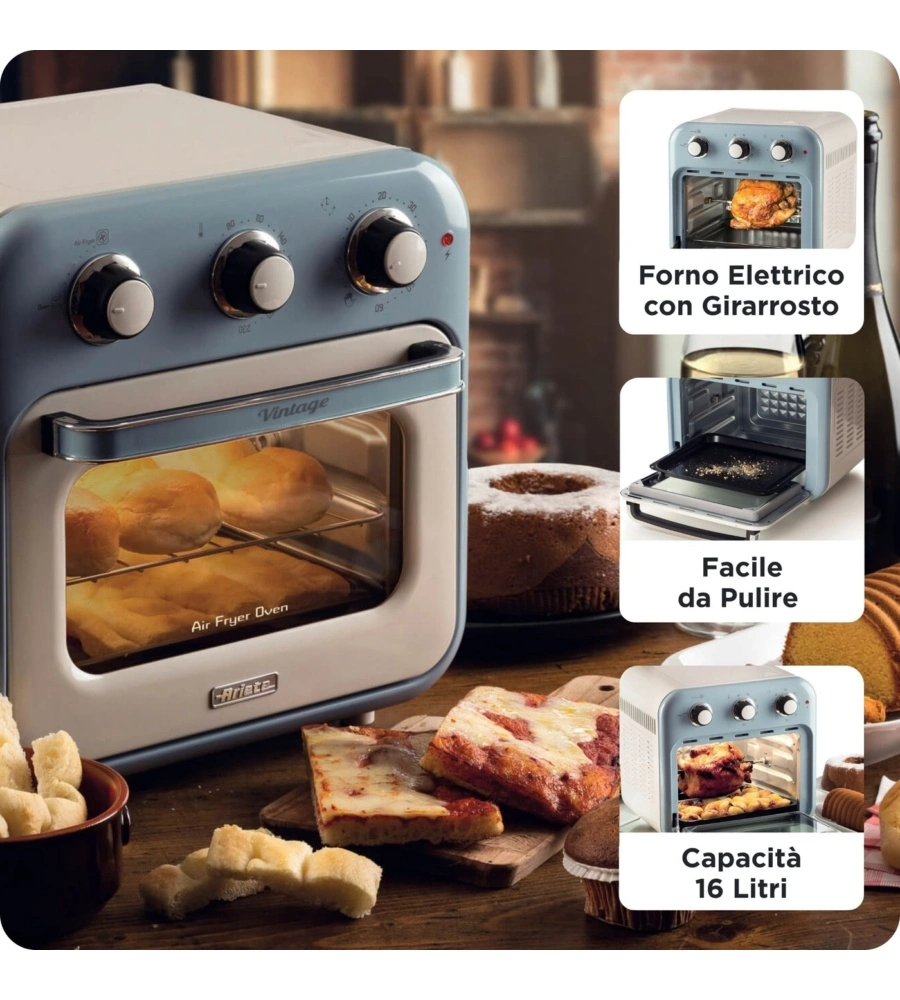Friggitrice ad aria e forno Ariete "4632 Vintage" celeste 16 lt 1400W