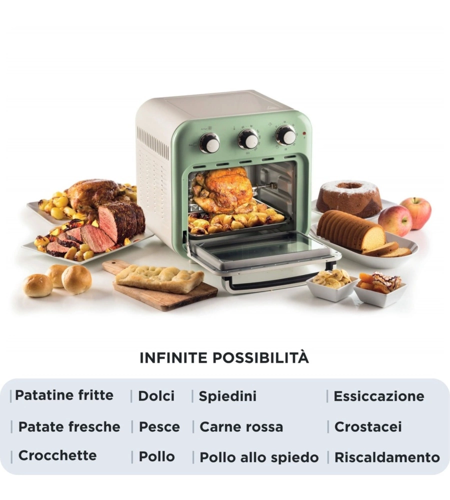 Friggitrice ad aria e forno Ariete "4632 Vintage" verde 16 lt 1400W
