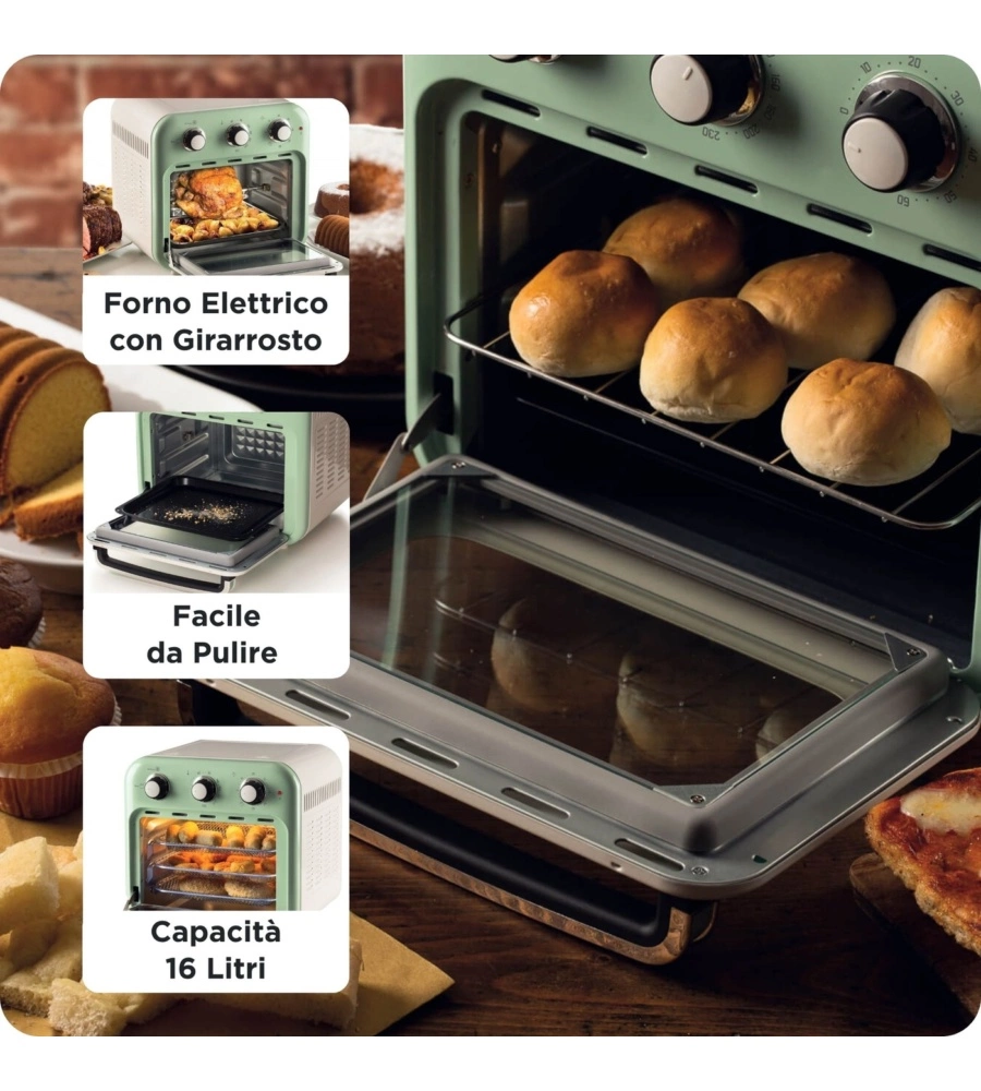 Friggitrice ad aria e forno Ariete "4632 Vintage" verde 16 lt 1400W