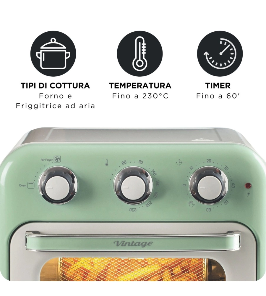 Friggitrice ad aria e forno Ariete "4632 Vintage" verde 16 lt 1400W