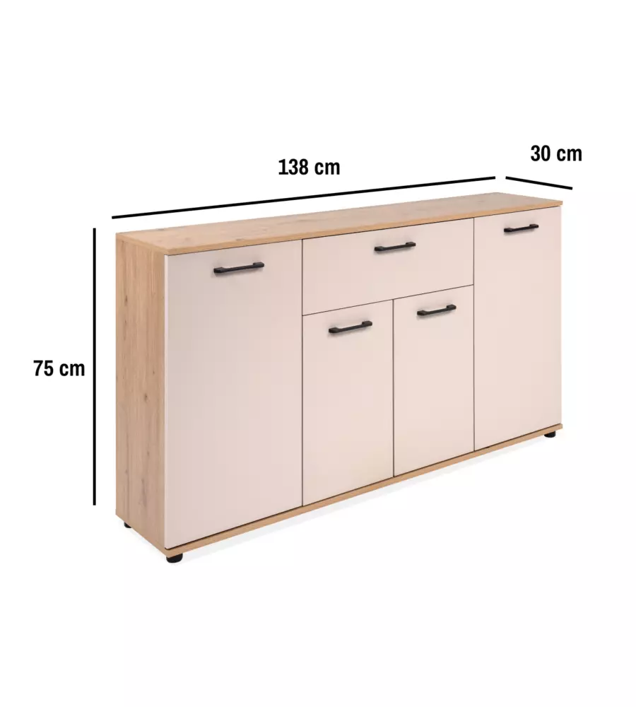 Mobile "Madia" 4 ante e 1 cassetto quercia-beige 138x30x75 cm