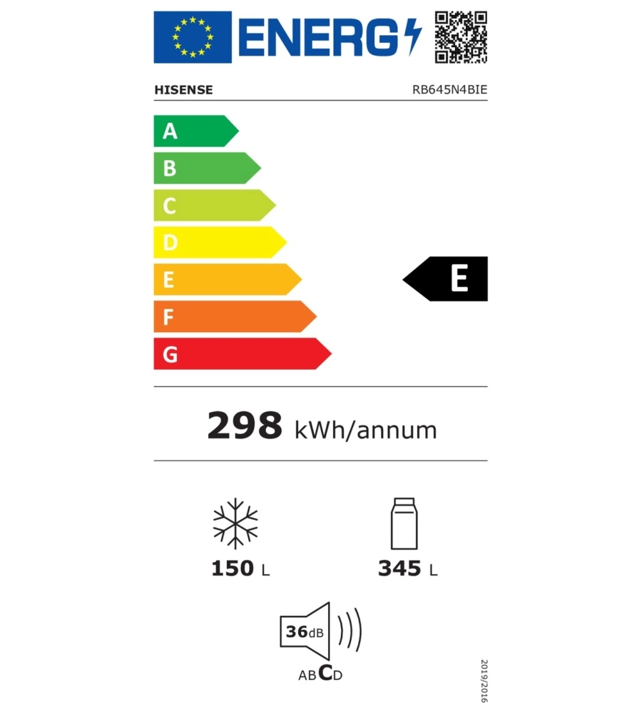 Frigorifero Combinato Hisense "RB64N4BIE" grigio 70x69,4x200 cm classe energetica E