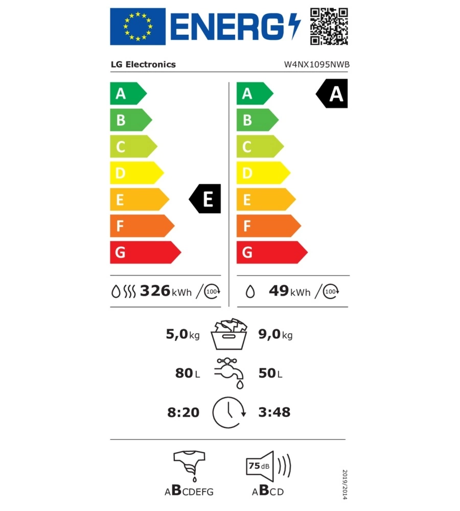 Lavasciuga LG "W4NX1095NWB" carico 9+5 kg con wi-fi classe energetica A/E