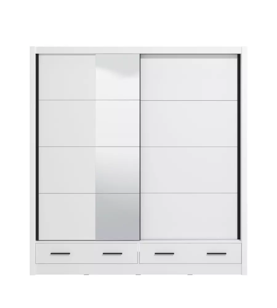 Armadio scorrevole "Alba" con specchio e cassetti bianco 205x60x215 cm