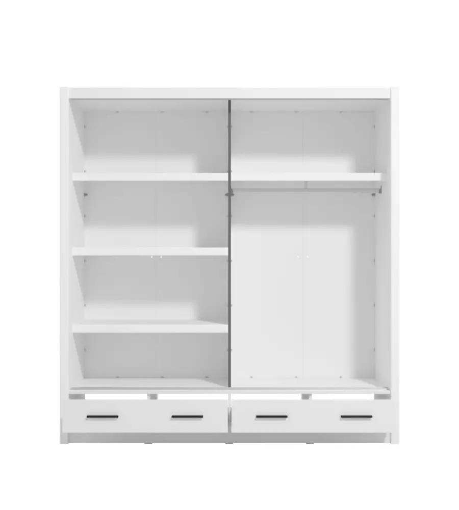 Armadio scorrevole "Alba" con specchio e cassetti bianco 205x60x215 cm