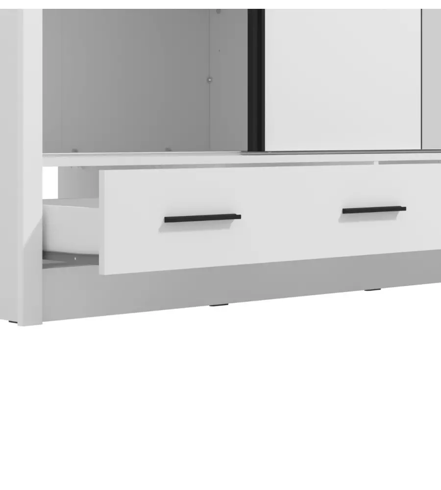 Armadio scorrevole "Alba" con specchio e cassetti bianco 205x60x215 cm