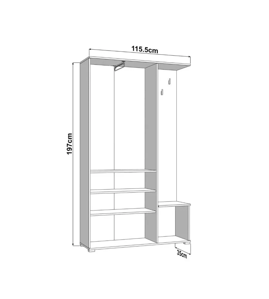 Mobile ingresso "Barcellona" small bianco-quercia 115,5x35x197 cm