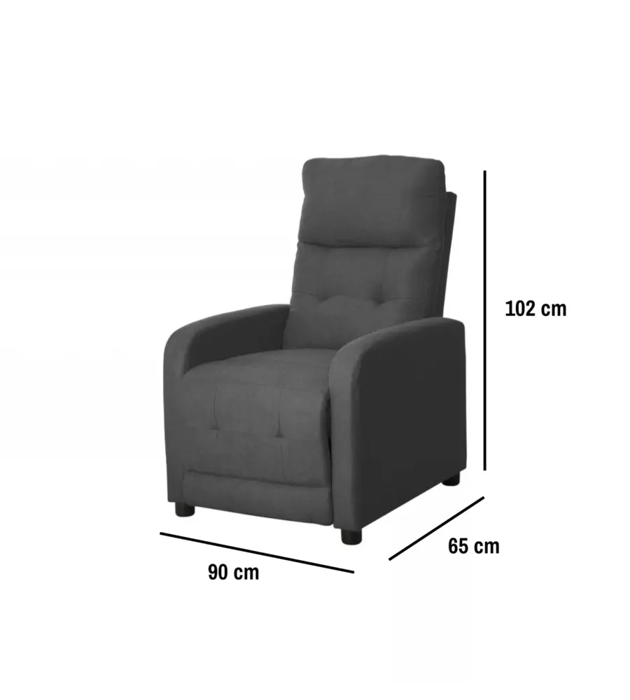 Poltrona relax "Emily" push-pull recliner grigio scuro 90x65x102 cm