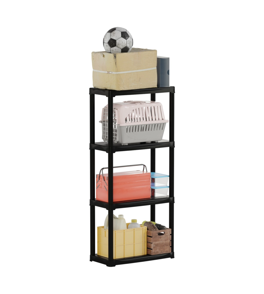 2 pezzi scaffale 4 ripiani in polipropilene Artplast "Tempo" nero portata 10 kg 60x30x142 cm