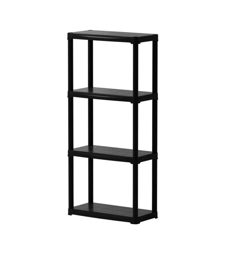 2 pezzi scaffale 4 ripiani in polipropilene Artplast "Tempo" nero portata 10 kg 60x30x142 cm
