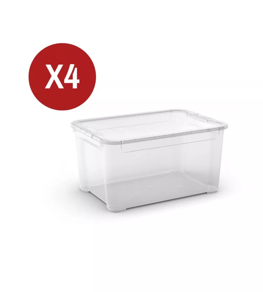 4 pezzi contenitori con coperchio trasparente Keter "Tbox" L in plastica 47 litri 55,6x39,1x28,3 cm