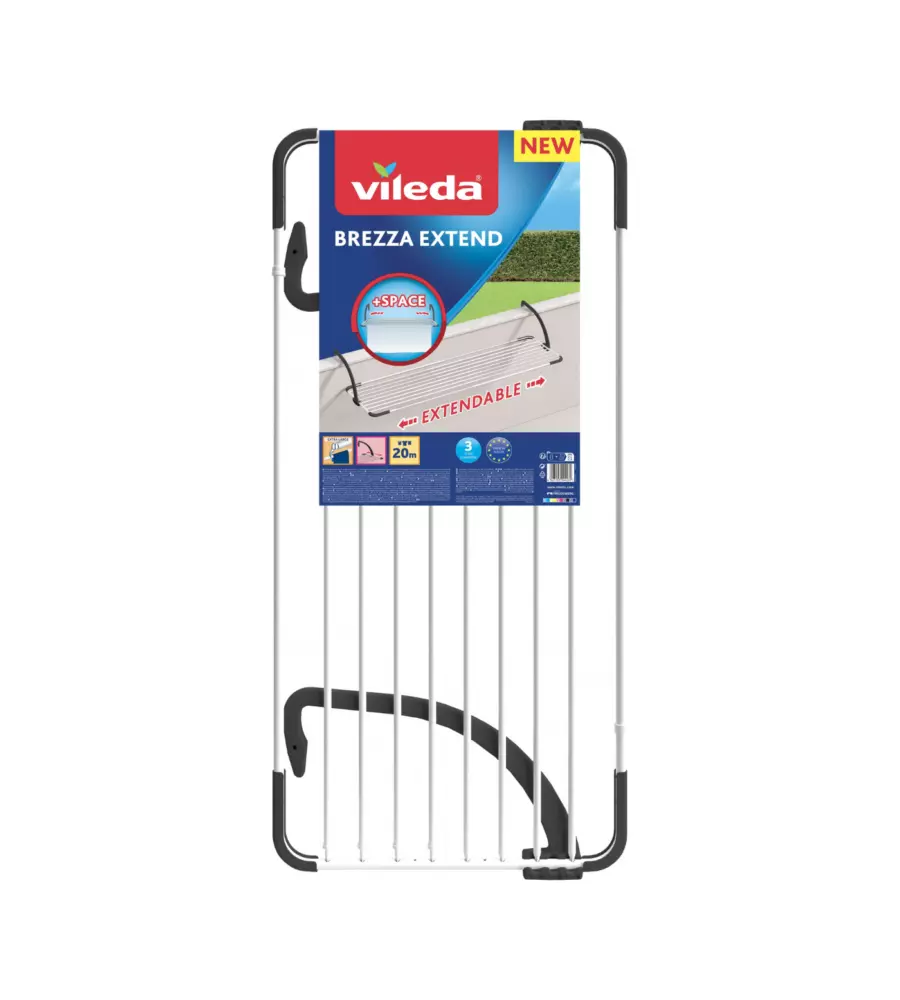 2 pezzi stendibiancheria da balcone estensibile Vileda "Brezza Extend" nero 20 mt