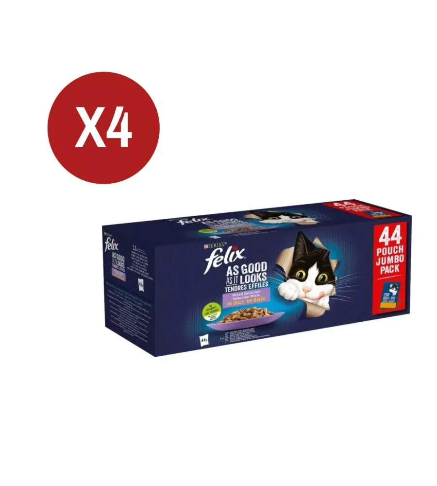 Alimento umido per gatto monodose Purina "Felix Le Ghiottonerie" 4 confezioni da  44x85 gr