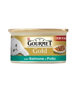 GOURMET GOLD, ALIMENTO UMIDO PER GATTO, DADINI IN SALSA CON SALMONE E POLLO.