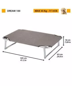 CUCCIA LETTINO PER CANI "DREAM 100" IN ALLUMINIO, 105X63X18 CM - FERPLAST