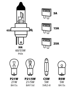 KIT LAMPADE DI RICAMBIO 8 PZ, ALOGENA H4 - 12V  58152
