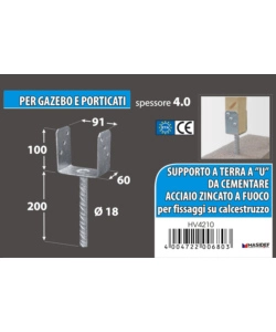 SUPPORTO A "U" PER PALI 91 X 65 X 105 X 200 MM.