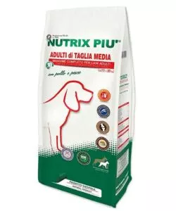 CROCCHETTE PER CANI NUTRIX PIU' ADULTO DI TAGLIA MEDIA CON POLLO E PESCE 10 KG