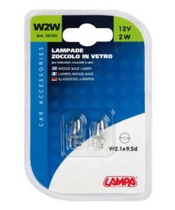 LAMPADA CON ZOCCOLO VETRO 12V - W2W - 2W - W2,1X9,5D - 2 PZ  - D/BLISTER  58102